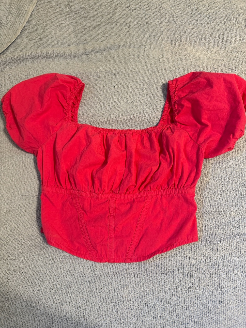 Japna Pink Puff-Sleeve Square-Neck Crop Top